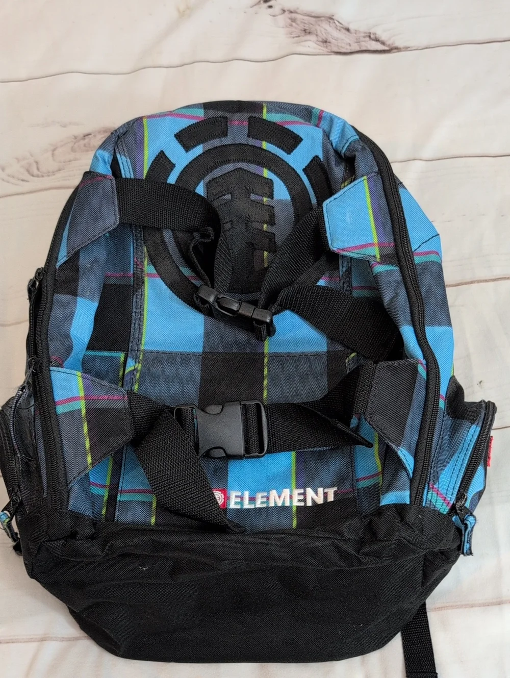 Vintage 2000s Element Backpack Y2K Skate Blue Plaid Skateboard Streetwear